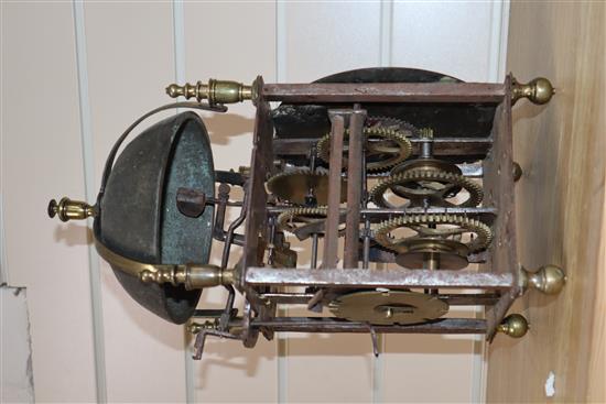 A 17th century lantern clock by Samuel Atkinson with brass Roman chapter ring (faults) height 34cm